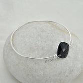 Black Onyx Beautiful 18mm Diamond Cut Faceted 925 Sterling Silver Bangle, Diamond Cut Bracelet For Women
